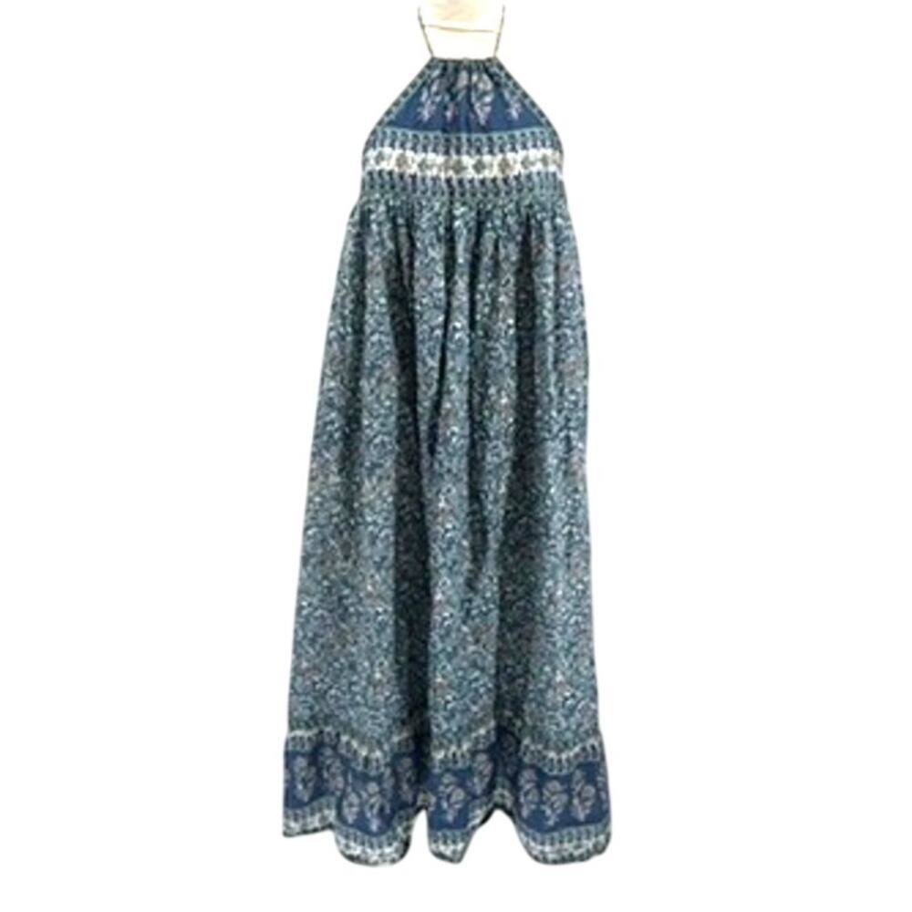 Fox in Gown Bella Maxi Dress Size Large Blue Floral Halter